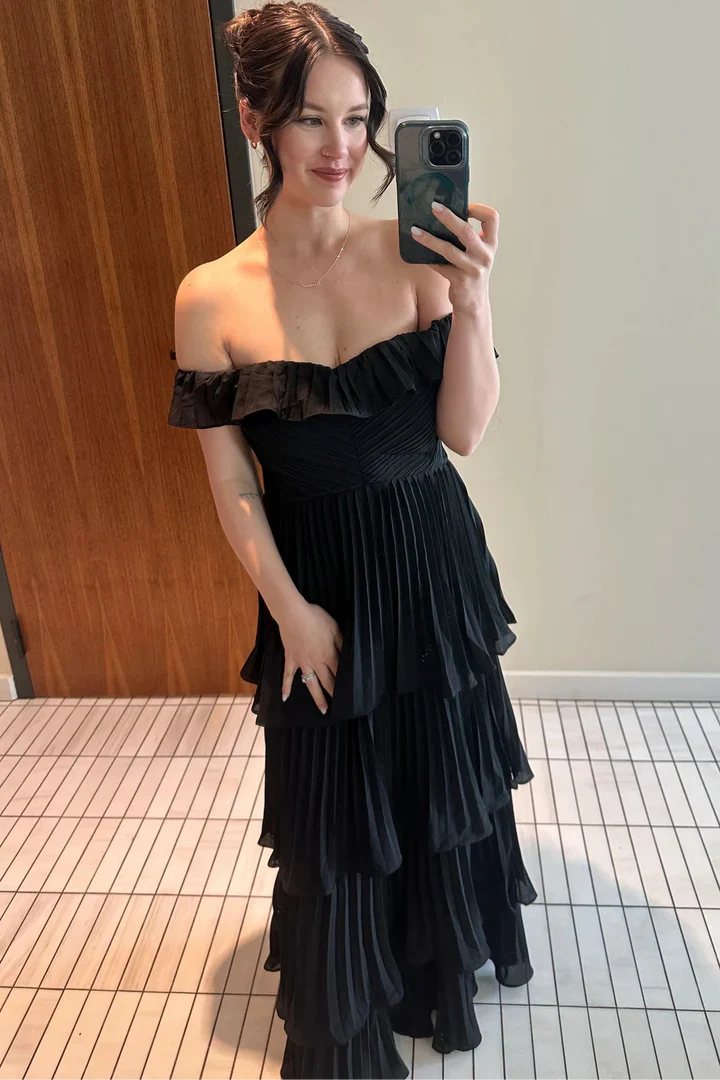 Off The Shoulder Chiffon Ruffle Formal Prom Dress  P1022