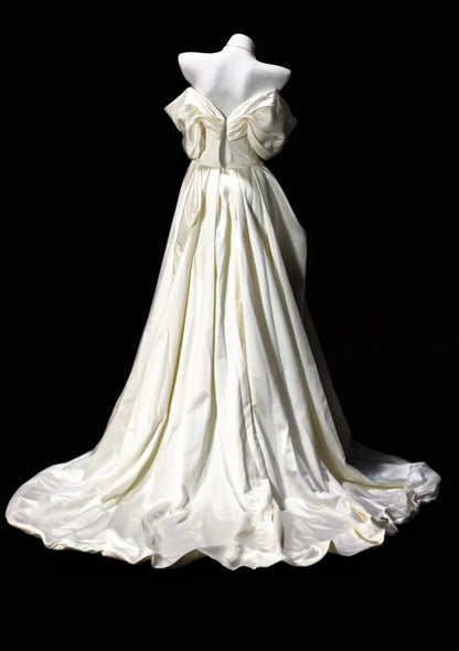 Off The Shoulder Cream Satin Formal Evening Gown Prom Dress  P2602