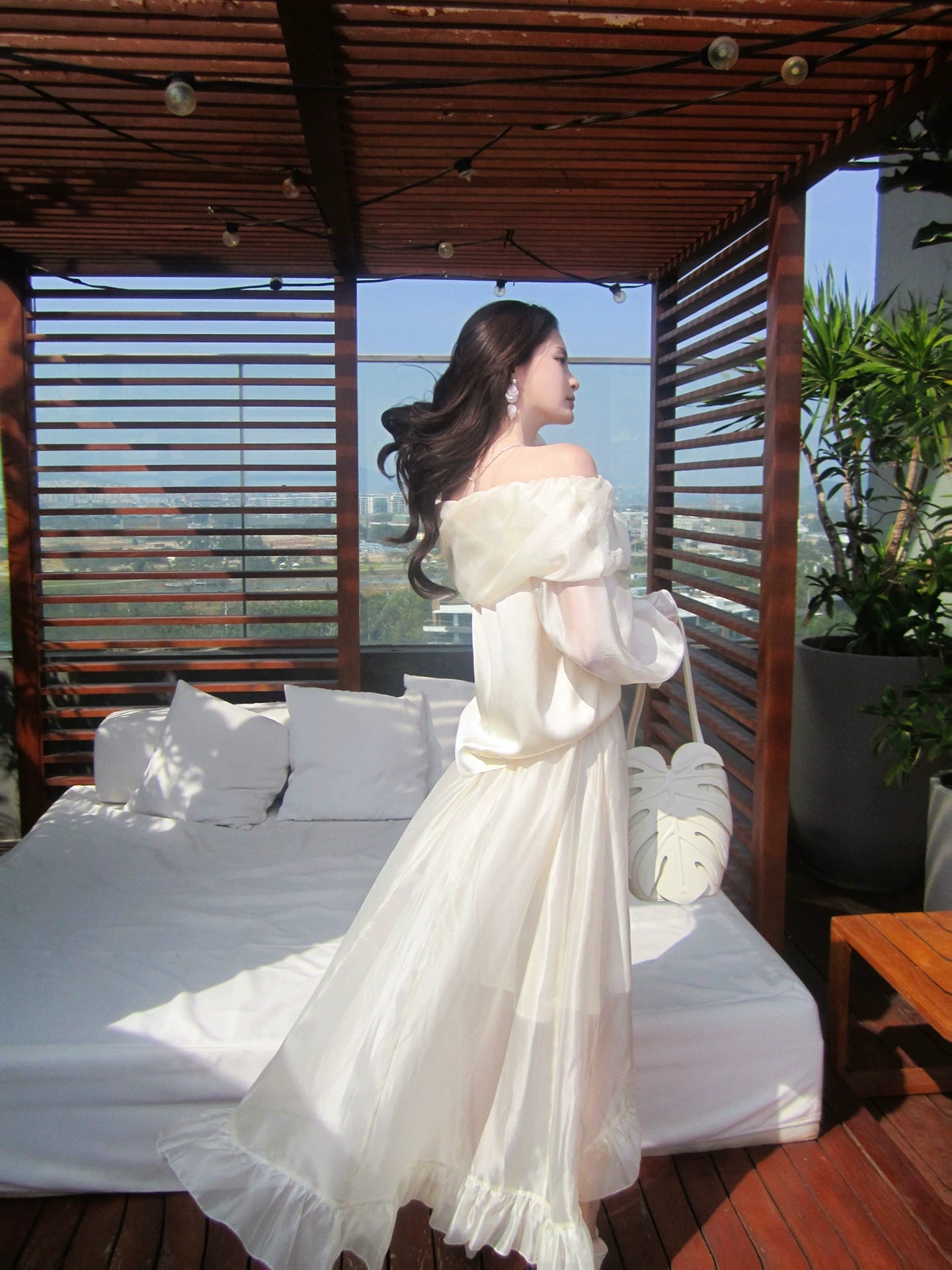 Off The Shoulder Elegant Ruffled Dress Set   L138