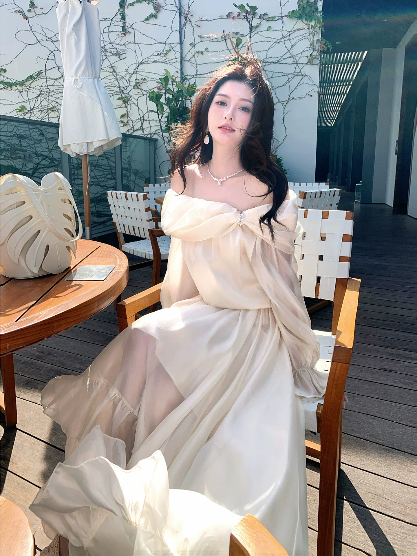 Off The Shoulder Elegant Ruffled Dress Set   L138
