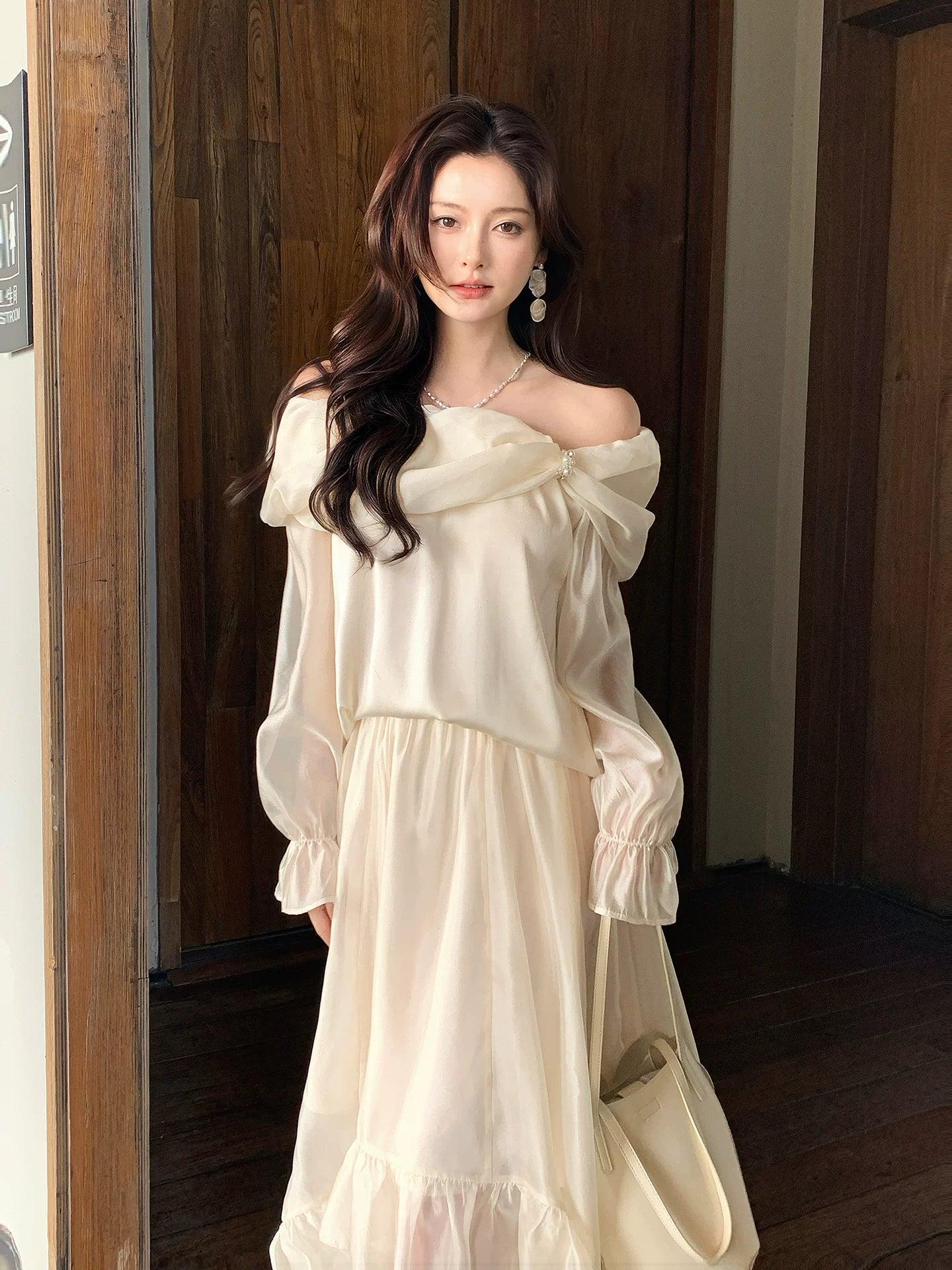 Off The Shoulder Elegant Ruffled Dress Set   L138