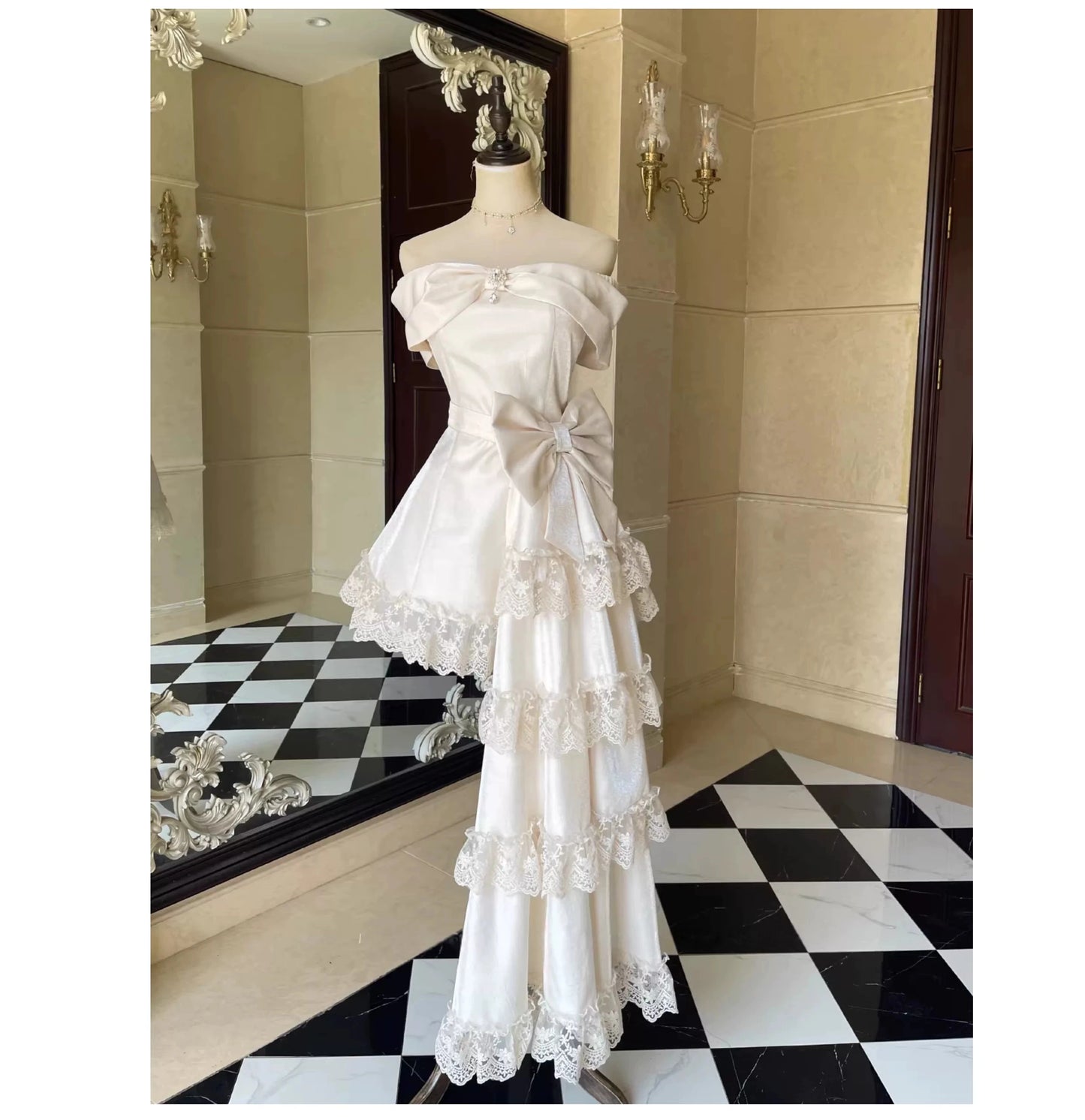 Off The Shoulder Layered Birthday Dress with Train  L159