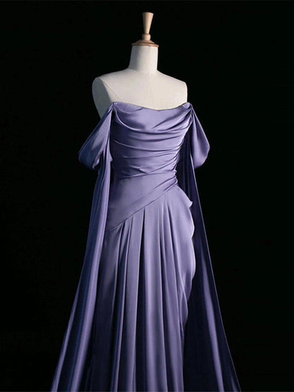 Off The Shoulder Lilac A Line Prom Dress Satin Formal Evening Gown  P790
