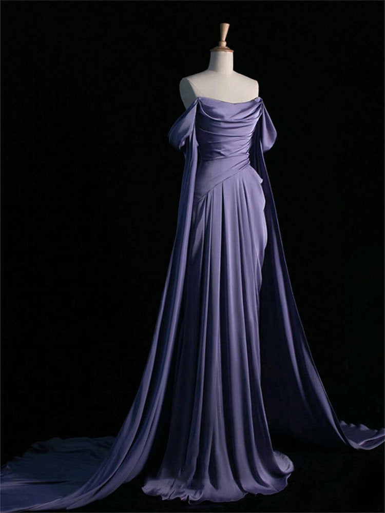 Off The Shoulder Lilac A Line Prom Dress Satin Formal Evening Gown  P790