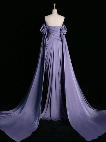 Off The Shoulder Lilac A Line Prom Dress Satin Formal Evening Gown  P790