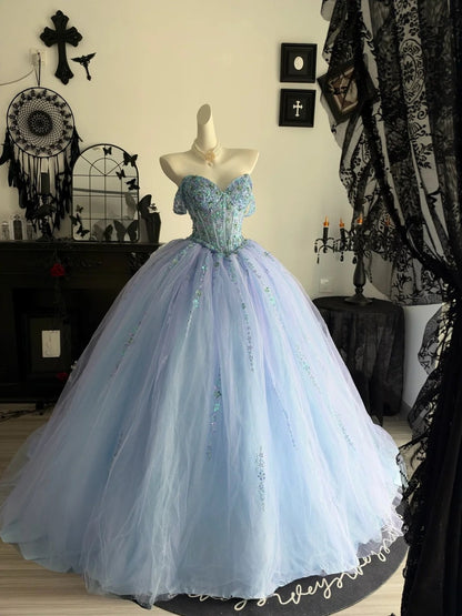 Off The Shoulder Lilac Blue Ball Gown Birthday Dress Quinceanera Dresses  P2694