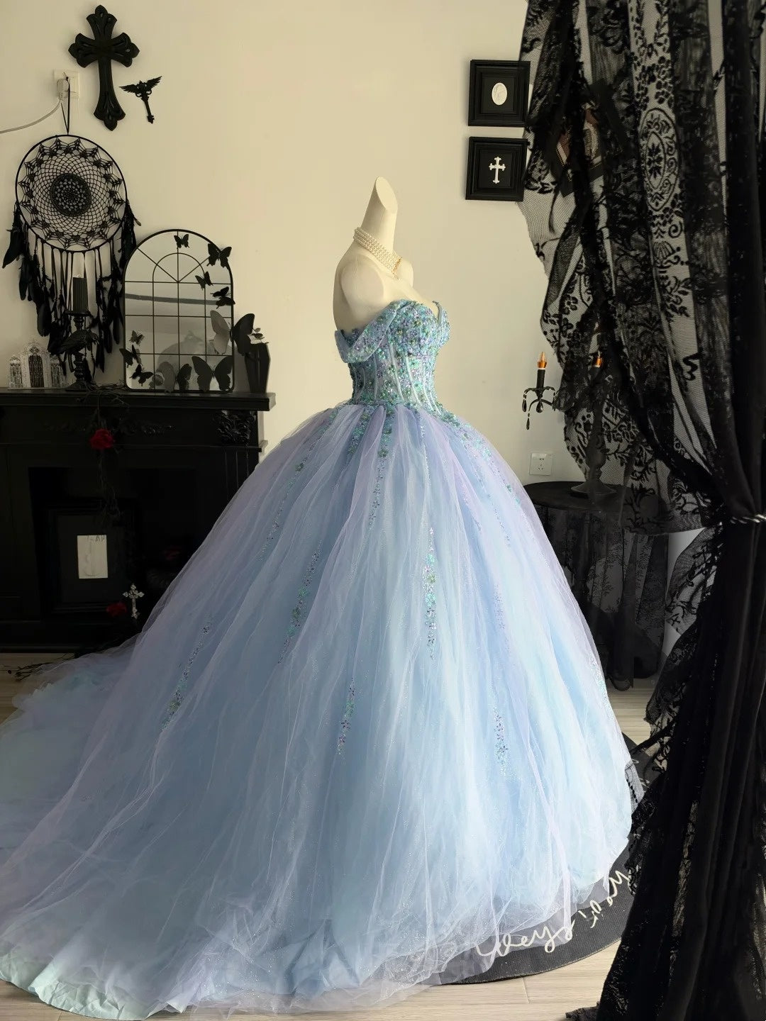 Off The Shoulder Lilac Blue Ball Gown Birthday Dress Quinceanera Dresses  P2694