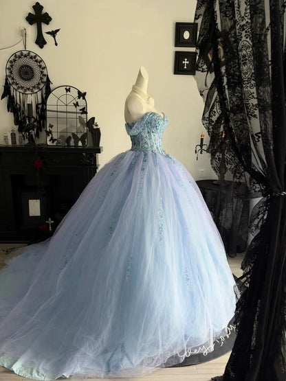 Off The Shoulder Lilac Blue Ball Gown Birthday Dress Quinceanera Dresses  P2694
