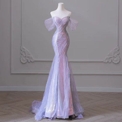 Off The Shoulder Lilac Mermaid Prom Dress Tulle Evening Dress P623