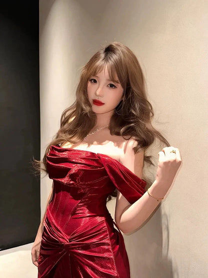 Off The Shoulder Mermaid Red Long Prom Dresses  P726