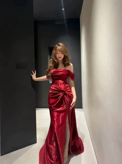 Off The Shoulder Mermaid Red Long Prom Dresses  P726