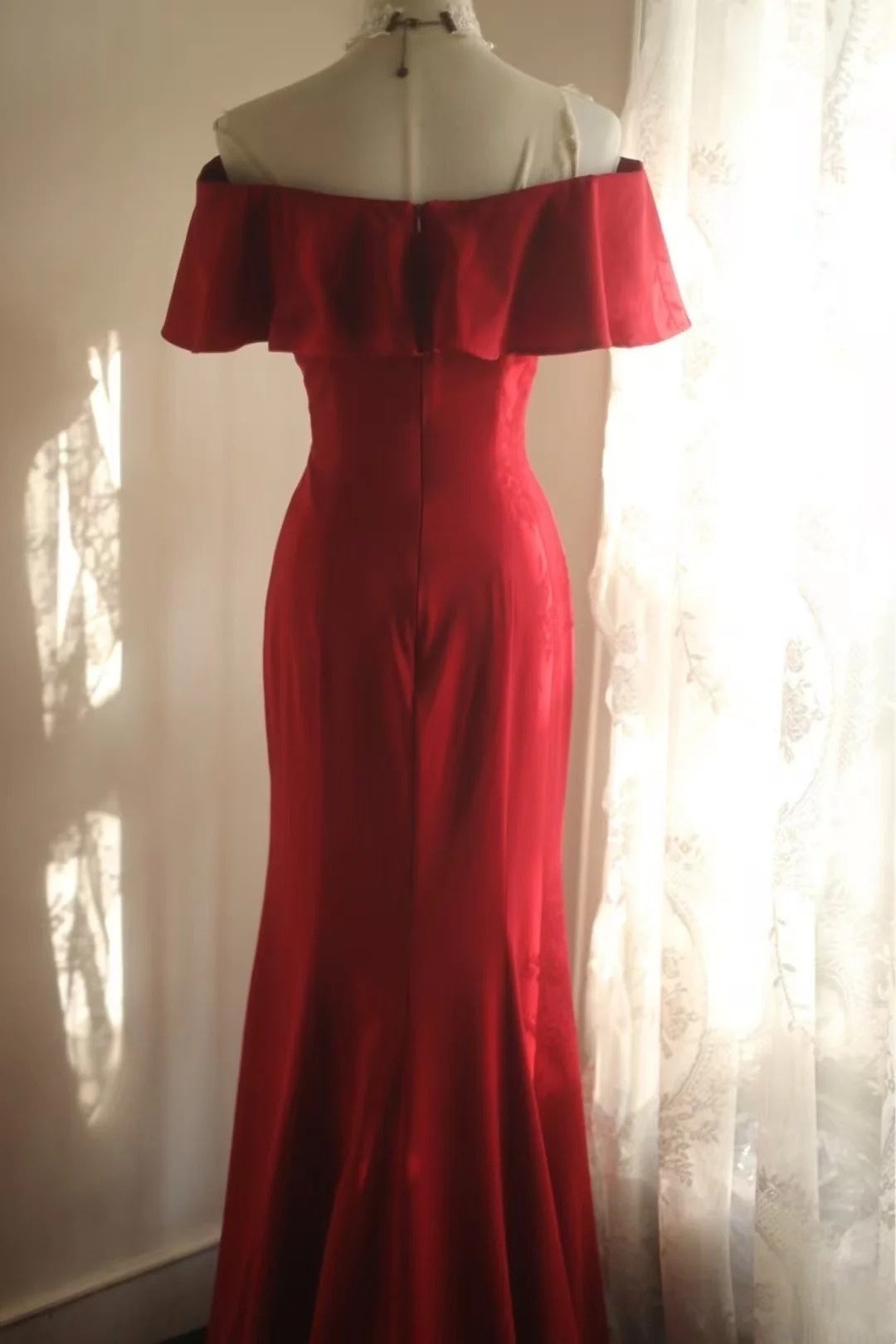 Off The Shoulder Mermaid Red Prom Dress Retro Formal Evening Gowns  P1211