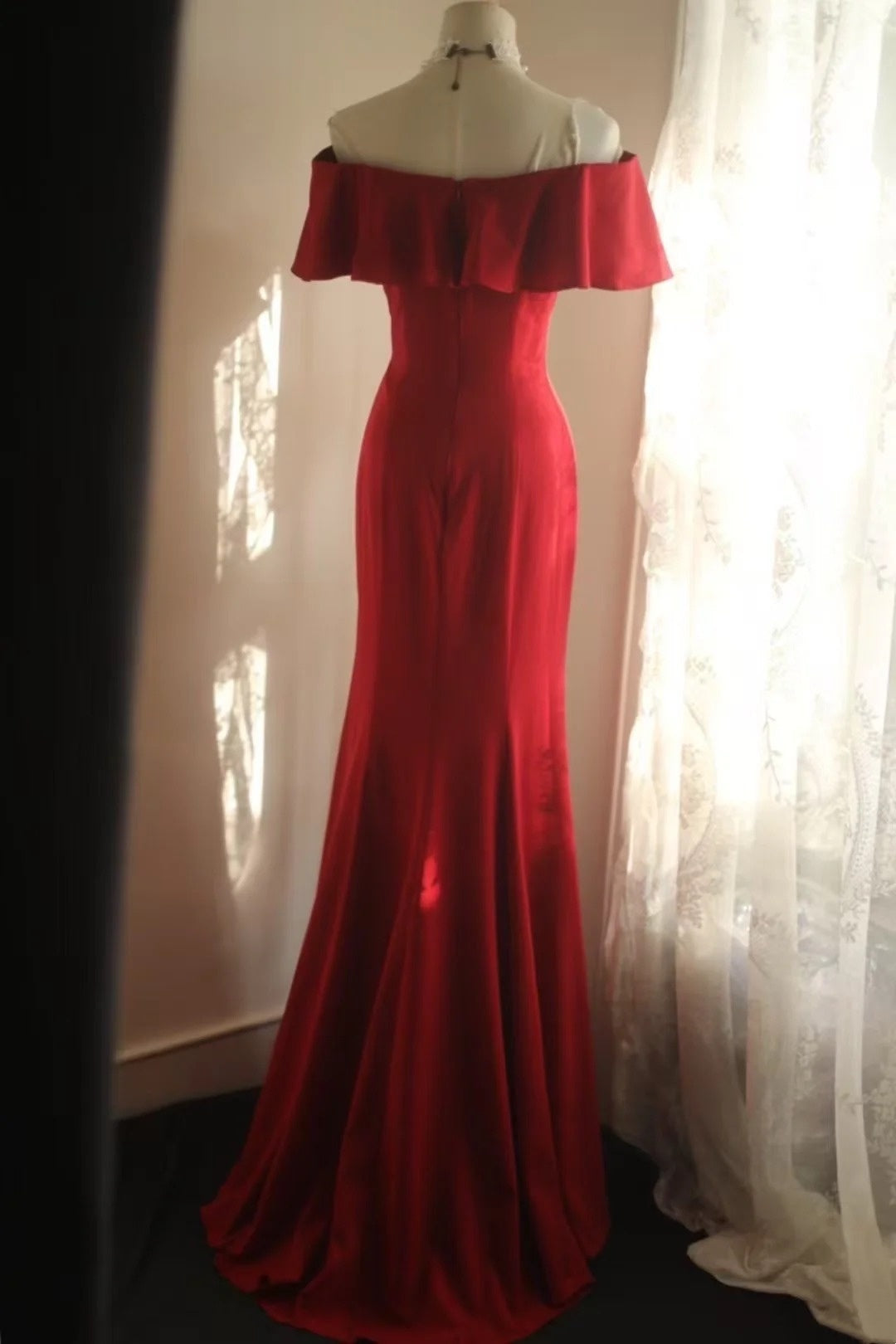 Off The Shoulder Mermaid Red Prom Dress Retro Formal Evening Gowns  P1211