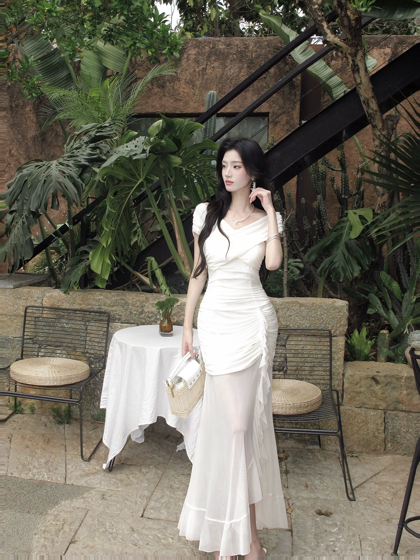 Off The Shoulder Mermaid White Evening Dress Elegant Birthday Dress  P1629