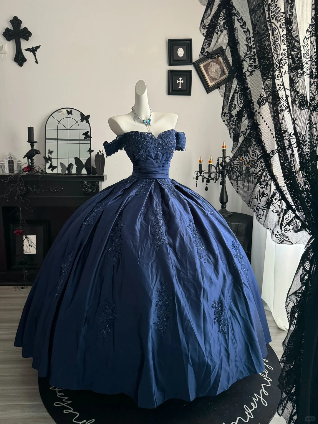 Off The Shoulder Navy Blue Quinceanera Dresses Formal Prom Dress   P2081