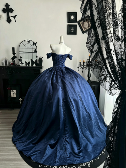 Off The Shoulder Navy Blue Quinceanera Dresses Formal Prom Dress   P2081