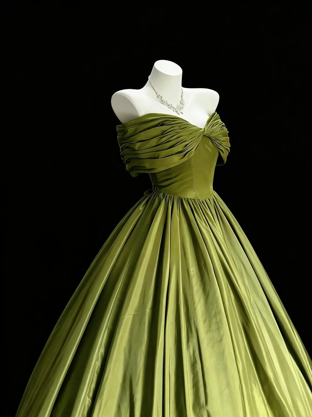 Off The Shoulder Olive Green A Line Princess Prom Dress Birthday Dress  P1998