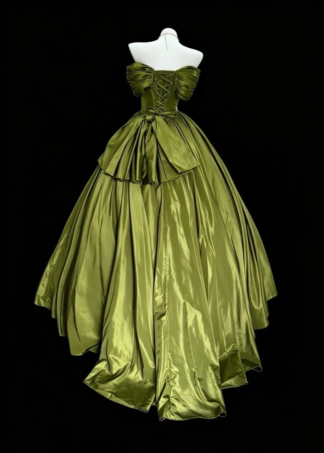 Off The Shoulder Olive Green A Line Princess Prom Dress Birthday Dress  P1998