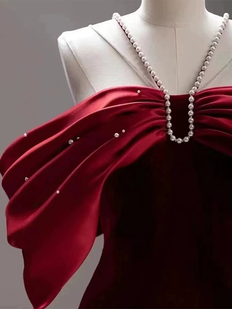 Off The Shoulder Pearl Straps Mermaid Prom Dress  Evening Gown  P625