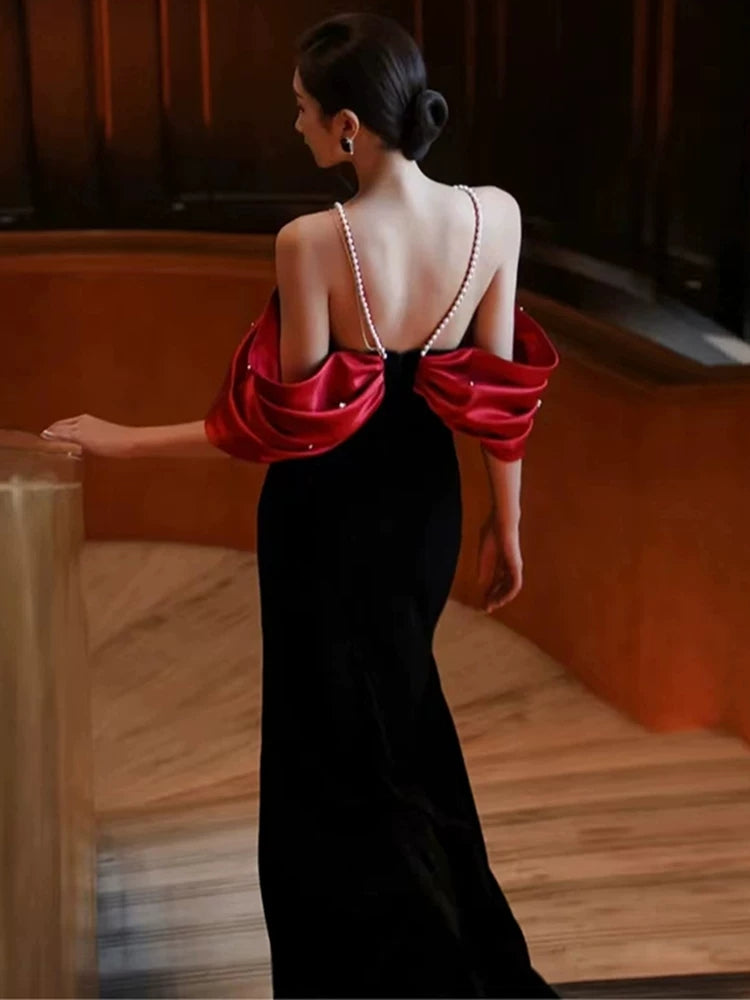 Off The Shoulder Pearl Straps Mermaid Prom Dress  Evening Gown  P625