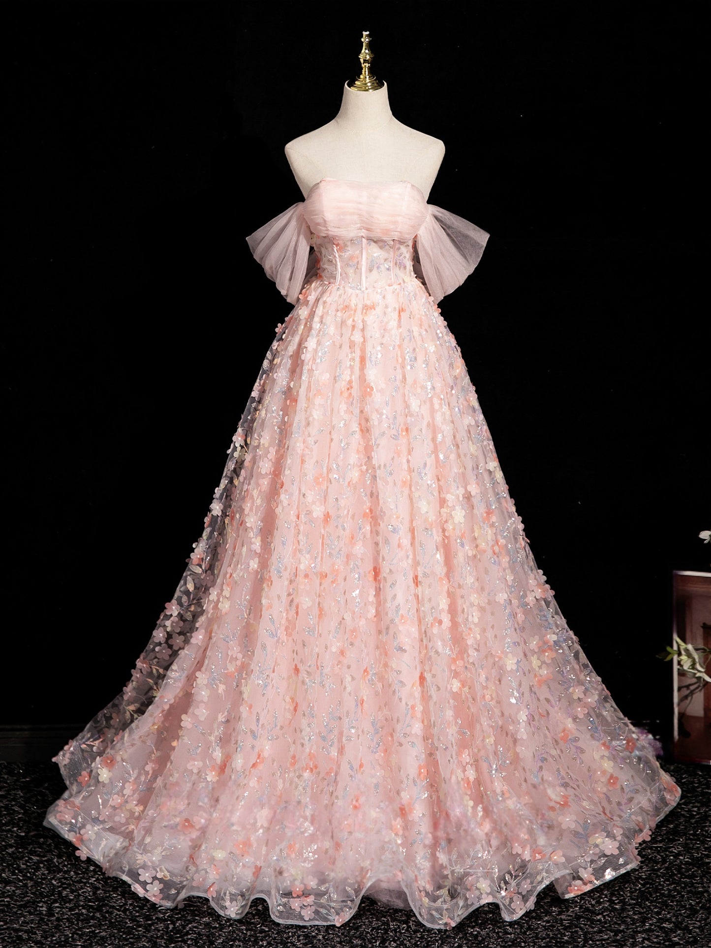 Off The Shoulder Pink Flora  Prom Dress Princess Birthday Gown   P1192