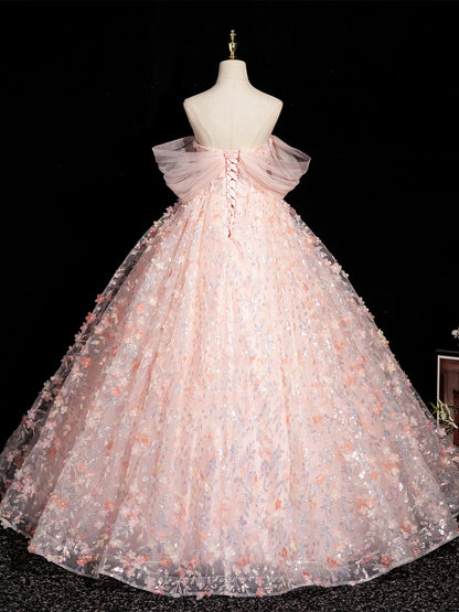 Off The Shoulder Pink Flora  Prom Dress Princess Birthday Gown   P1192