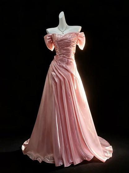 Off The Shoulder Pink Formal Prom Dress Organza Birthday Dress   P1765