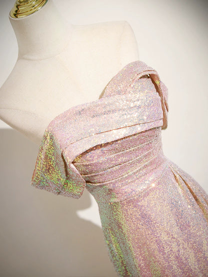 Off The Shoulder Pink Mermaid Prom Dress Sequin Evening Dress  P1233
