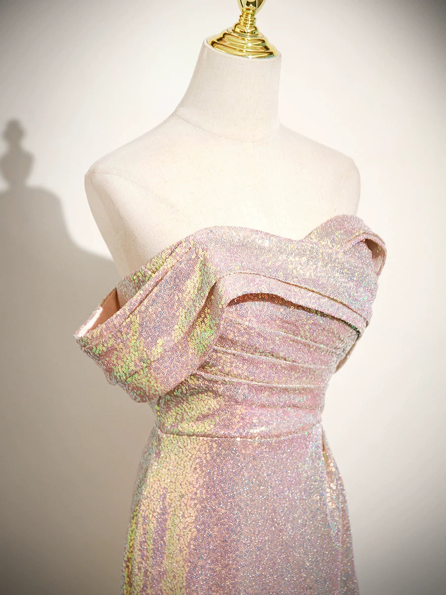 Off The Shoulder Pink Mermaid Prom Dress Sequin Evening Dress  P1233