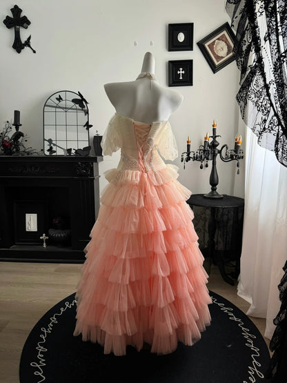 Off The Shoulder Pink Tulle Formal Prom Dress Sweet 16 Birthday Dress   P1766