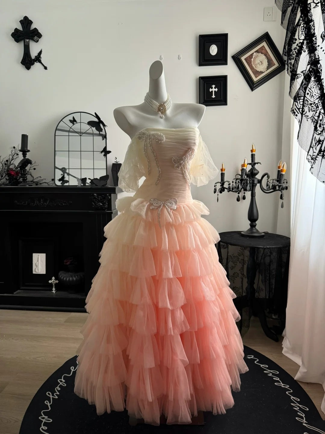 Off The Shoulder Pink Tulle Formal Prom Dress Sweet 16 Birthday Dress   P1766