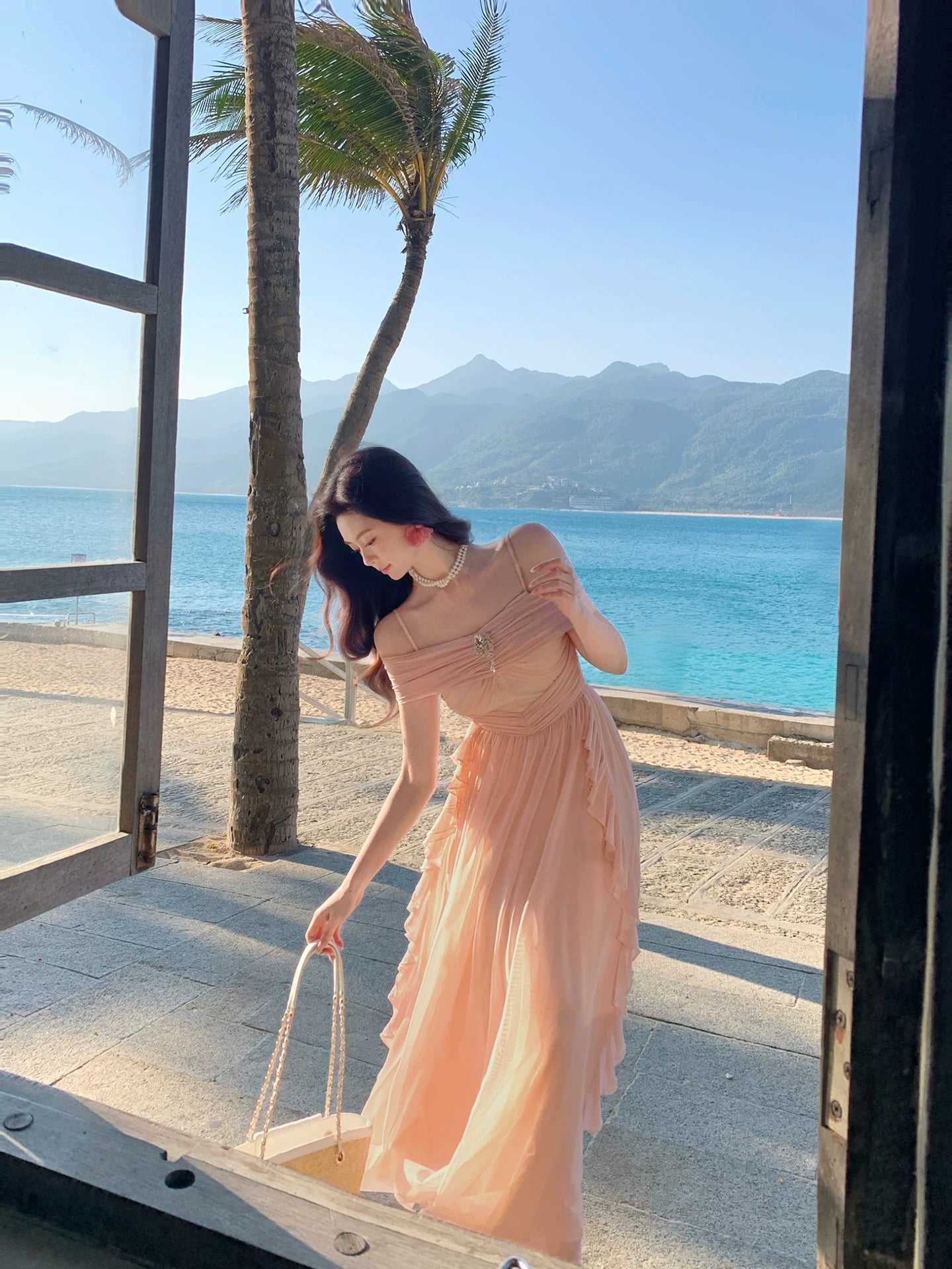 Off The Shoulder Pink Wedding Guest Dress Summer Dress L139