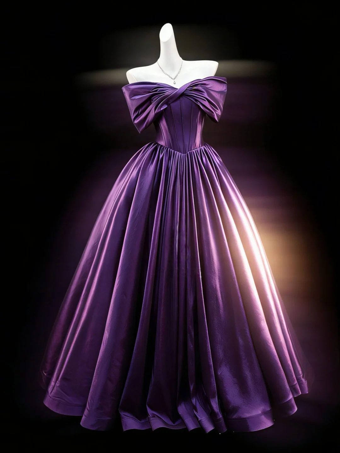 Off The Shoulder Purple A Line Prom Dress Satin Birthday Gown  P1160