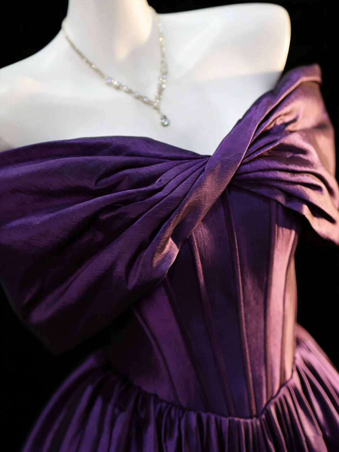 Off The Shoulder Purple A Line Prom Dress Satin Birthday Gown  P1160