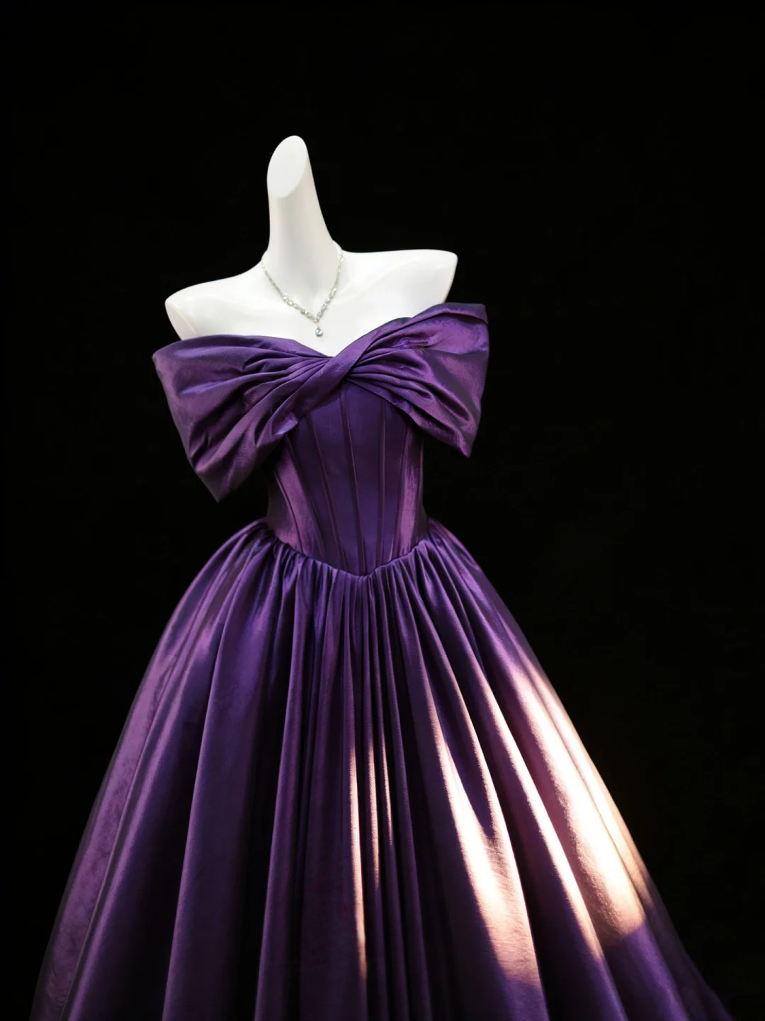 Off The Shoulder Purple A Line Prom Dress Satin Birthday Gown  P1160