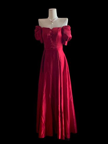 Off The Shoulder Red A Line Prom Dress With Short Sleeves P804