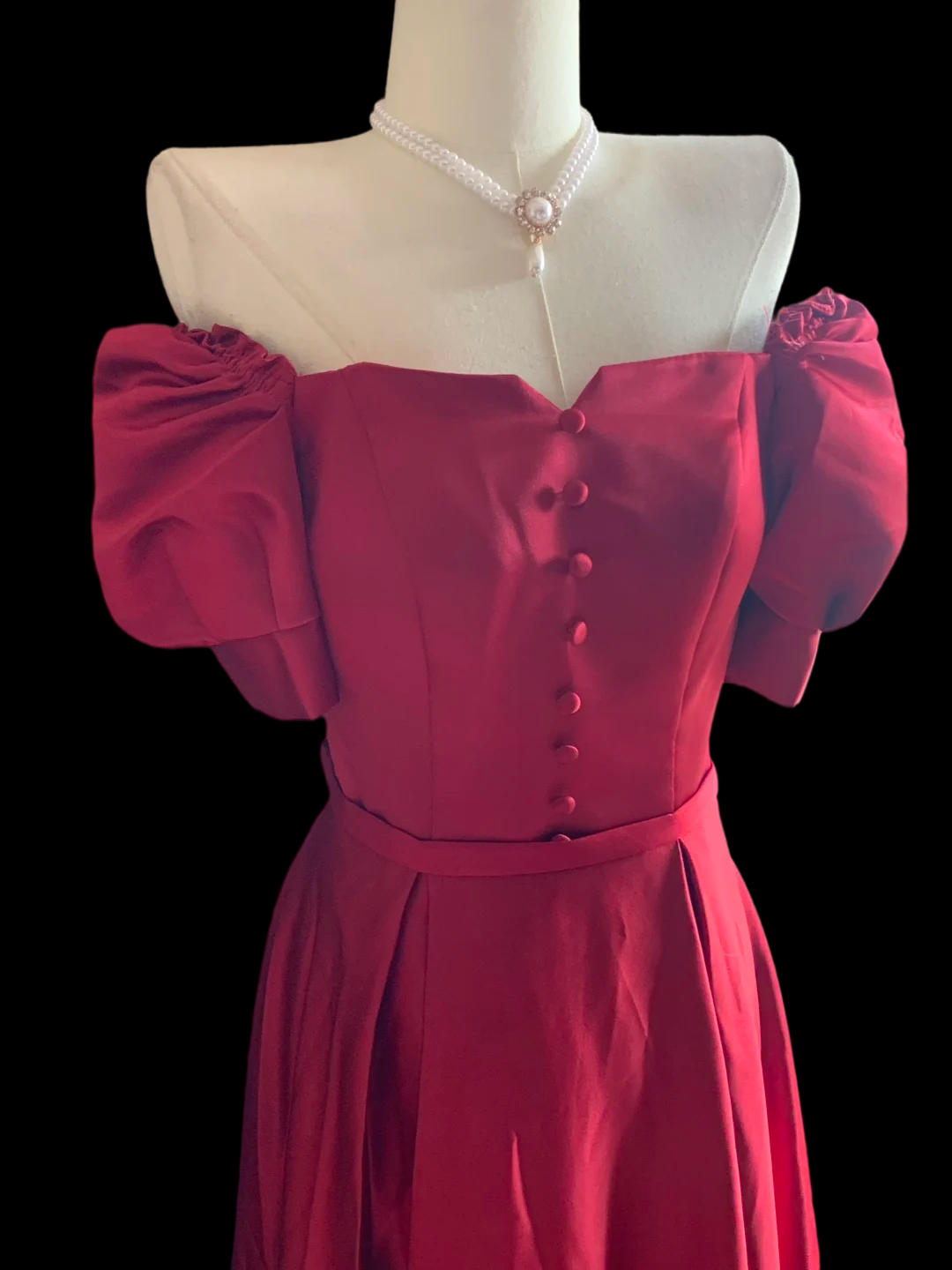 Off The Shoulder Red A Line Prom Dress With Short Sleeves P804