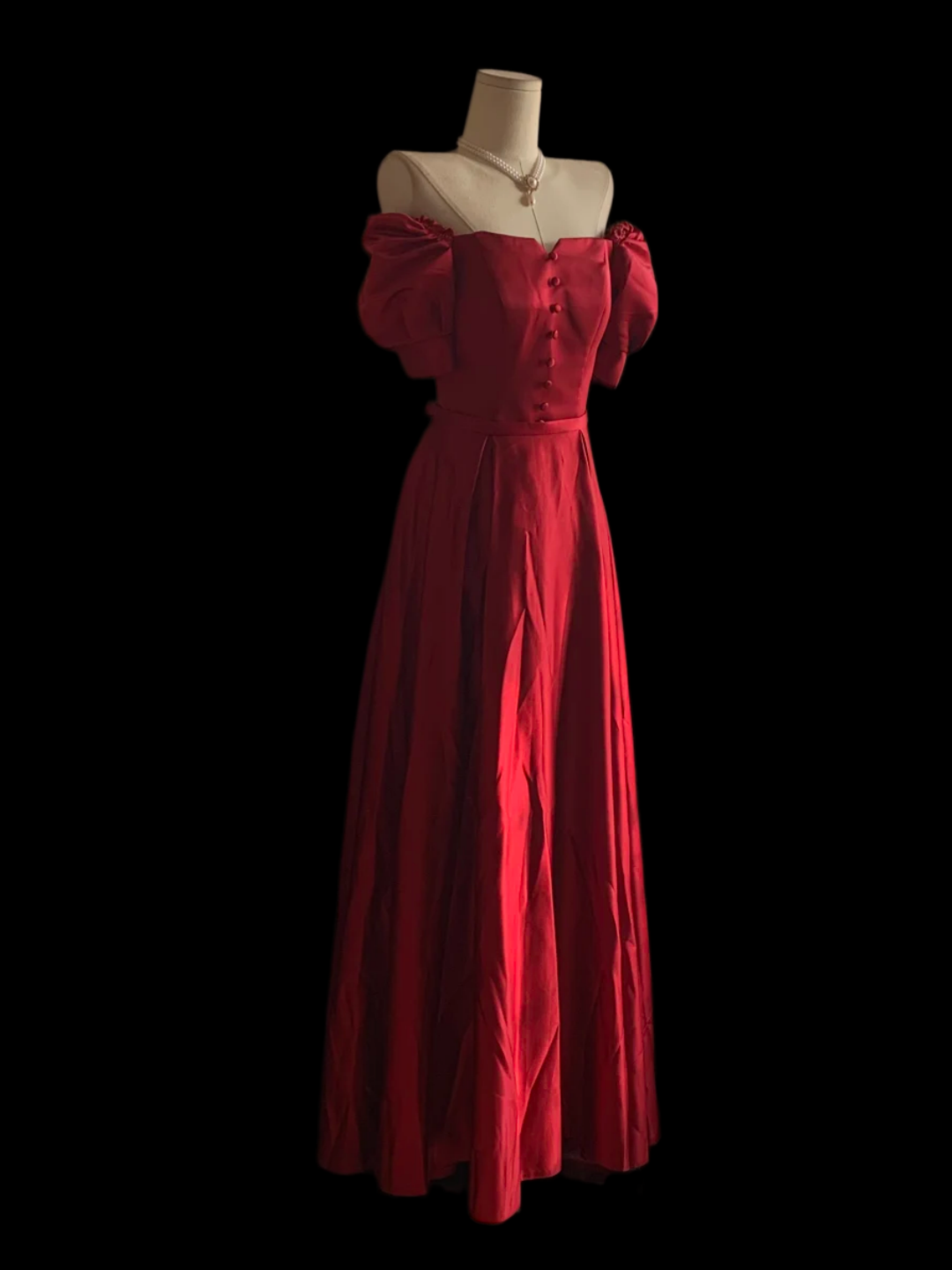 Off The Shoulder Red A Line Prom Dress With Short Sleeves P804