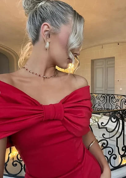 Off The Shoulder Red Satin Homecoming Dress Sheath Birthday Dress  P2164