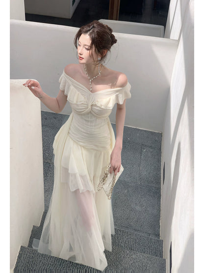 Off The Shoulder Ruffled Graduation Dress Formal Prom Dress P1622