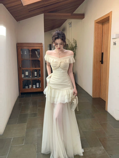 Off The Shoulder Ruffled Graduation Dress Formal Prom Dress P1622