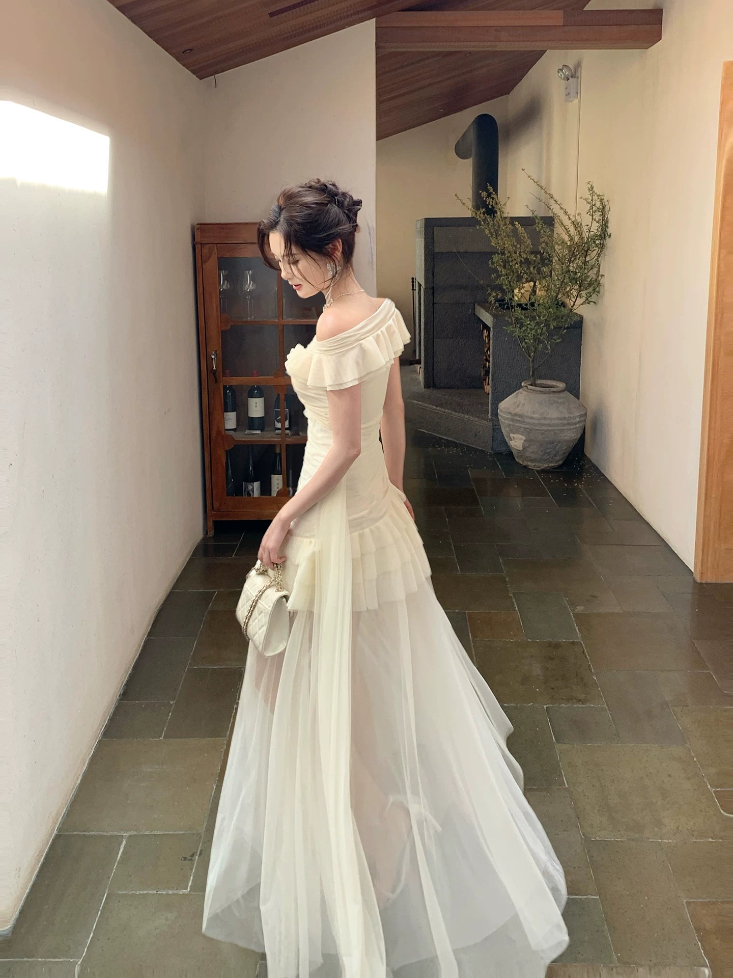 Off The Shoulder Ruffled Graduation Dress Formal Prom Dress P1622