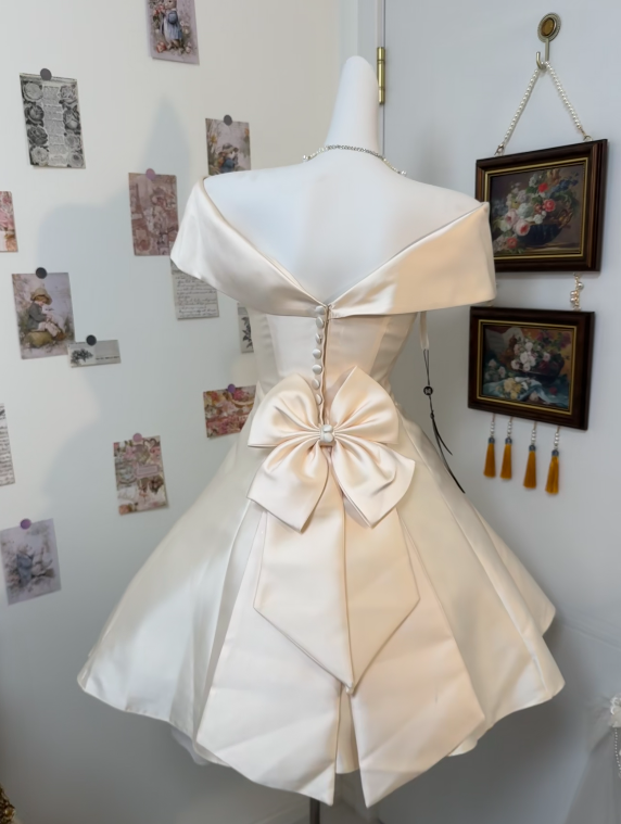 Off The Shoulder Satin Birthday Dress Short Homecoming Dress  P1446
