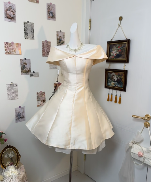 Off The Shoulder Satin Birthday Dress Short Homecoming Dress  P1446