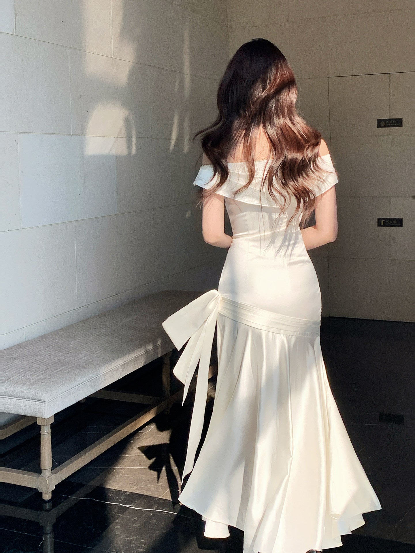 Off The Shoulder Satin Evening Dress Sheath Prom Dress   P636