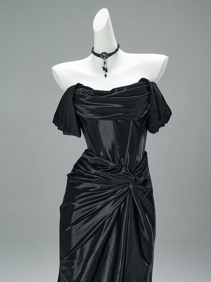 Off The Shoulder Satin Formal Prom Dress Birthday Dress   P1183