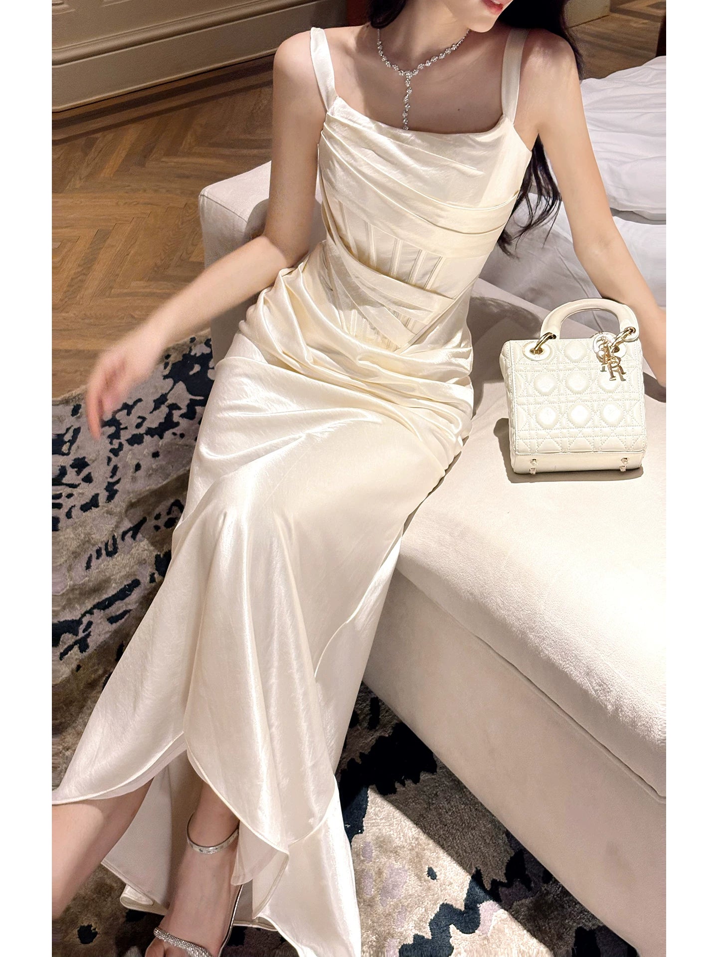 Off The Shoulder Satin Mermaid Prom Dress Elegant Evening Gown  P1615
