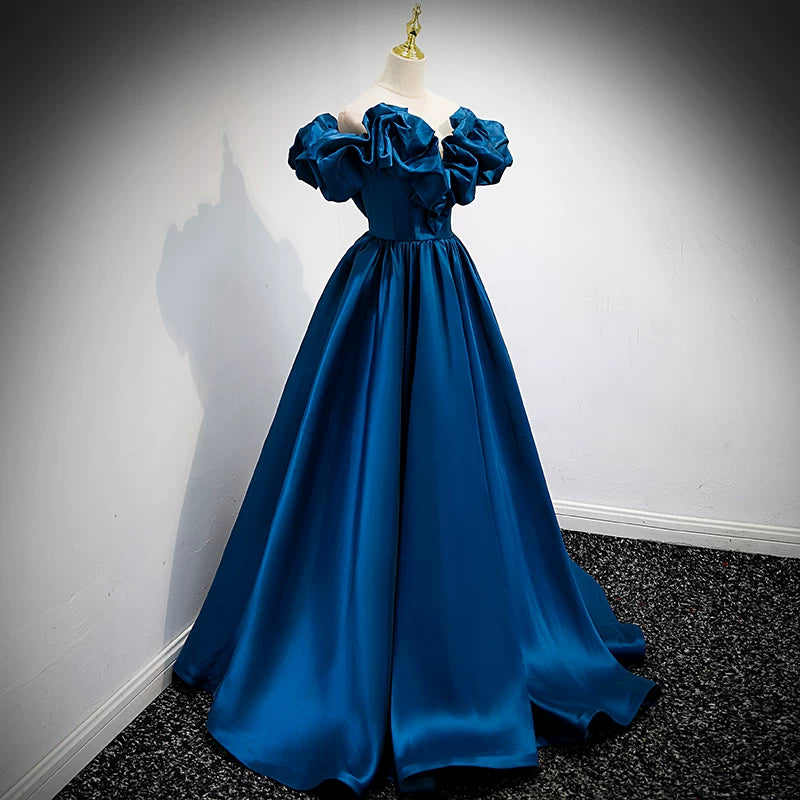 Off The Shoulder Satin Prom Dress A Line Evening Dress  P1241