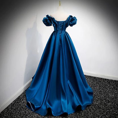 Off The Shoulder Satin Prom Dress A Line Evening Dress  P1241
