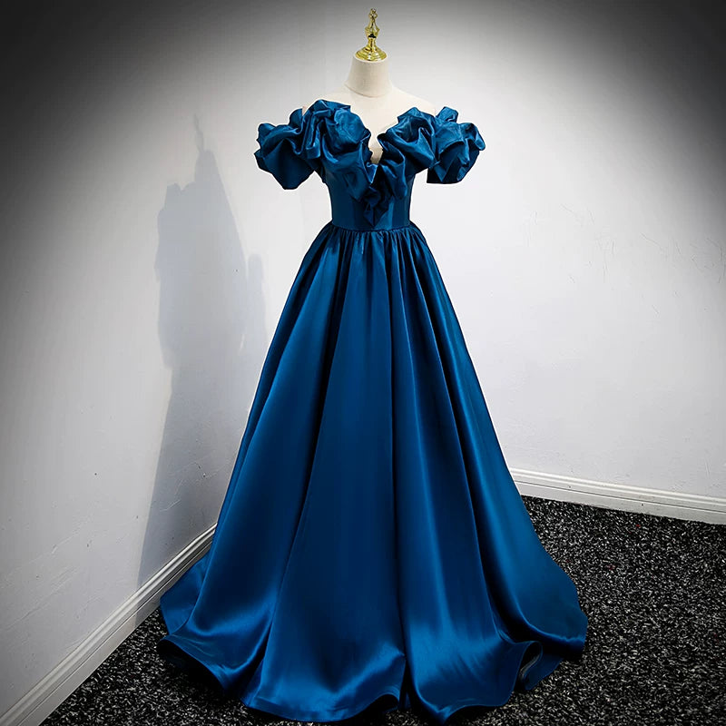 Off The Shoulder Satin Prom Dress A Line Evening Dress  P1241